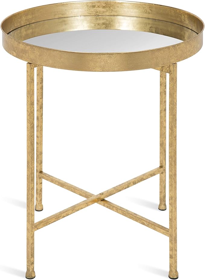 Kate and Laurel Celia Metal Foldable Round Accent Table, 18.25" x 18.25" x 22", Glass Surface and Gold Frame, Modern Minimalist Design and Detachable Magnetic Tabletop