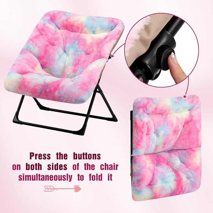 HollyHOME X-Large Saucer Chair, Comfy Oversized Folding Chair, Faux-Fur Reading Chair for Teens, Adults, Foldable Accent Lazy Chair, Metal Frame Lounge Chair for Living Room, Bedroom, Dorm, Colorful