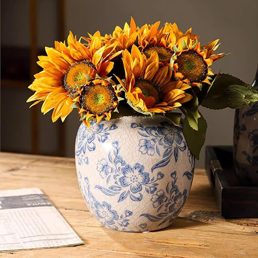 Blue and White Vases, Ceramic vases for Home Decor, Farmhouse Flower vase, Blue vase for Living Room Decor, Vintage Vase for Console Table Mantle Chinoiserie Decor