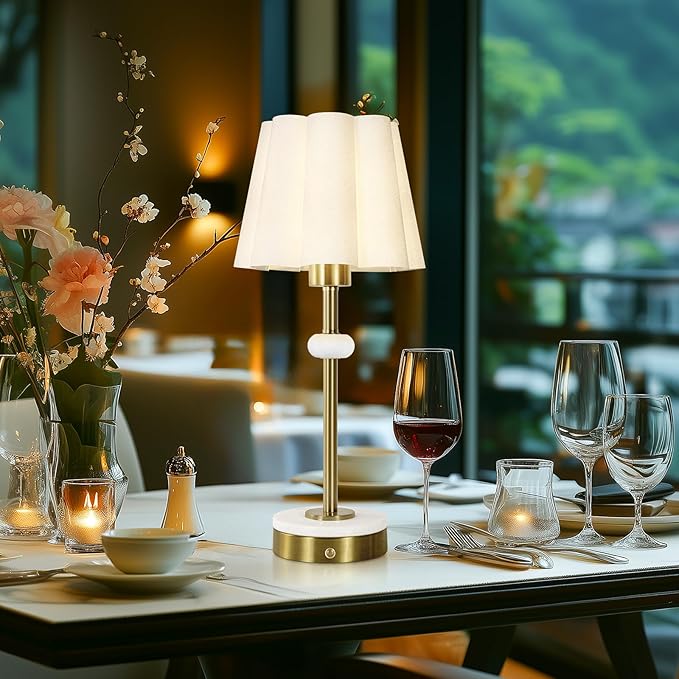 Cordless Lamp,Night Light, 4400mAh Battery Operated Lamp, Lamps for Living Room with Linen Shade, Touch Lamps for Night Stands with Marble Base, Gold Desk Lamp for Bedroom(Bulb Included)