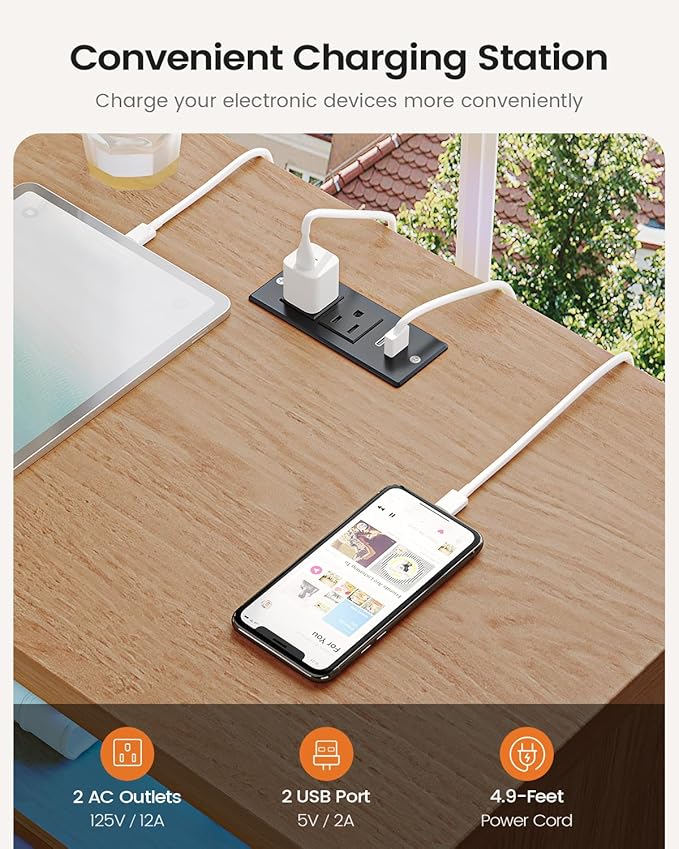 AOGLLATI Fluted Nightstand with Charging Station and 2 Drawers, Wood Nightstand, Beside Table with Open Storage and Led Lights, Retro End Side Table for Bedroom, Wood