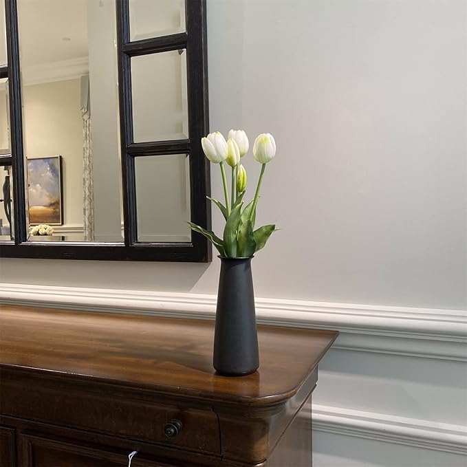 16-inch Premium Real Touch Fake Tulips, Artificial Flowers with Buds, Flexible Stem Easy to Shape, Faux Tulips (Vase not Included), 5-Pack Set of Peppermint White