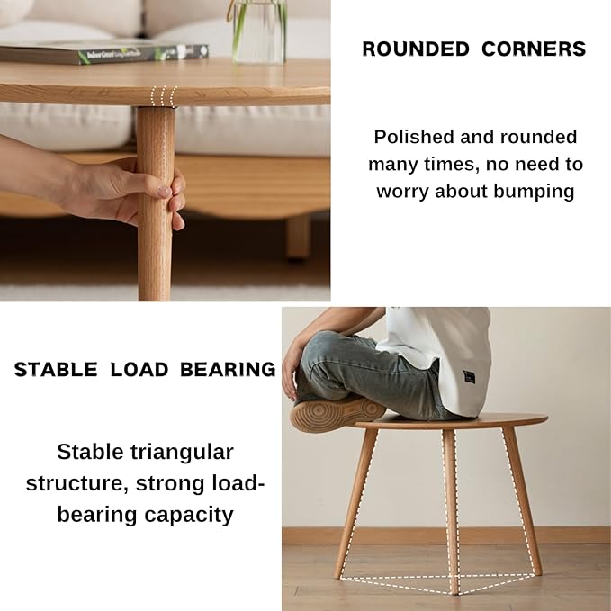 Small Oval Coffee Table, 33.5" Mid Century Modern Coffee Table for Living Room, 100% Solid Oak Wood Side Table, Center Table (Original Wood Color, 33.46''Wx22.83''Dx15.74''H)