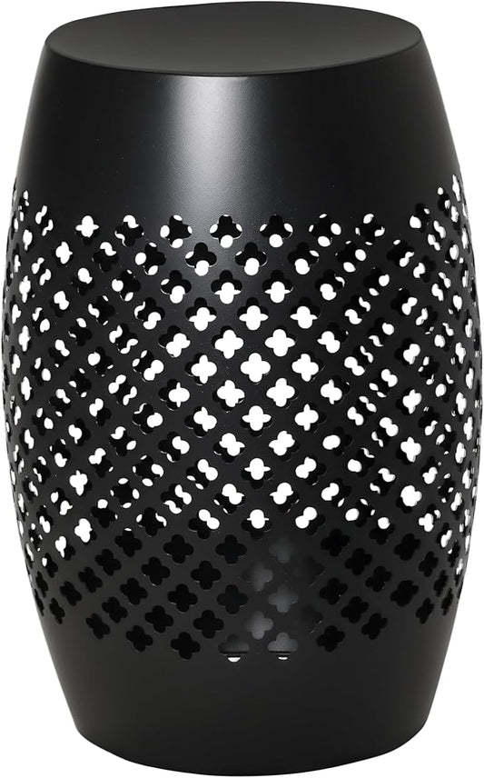 Outsunny 12.5" Steel Outdoor Side Table, Round Hollow Drum Patio End Table, Accent Table for Indoor and Outdoor, Black