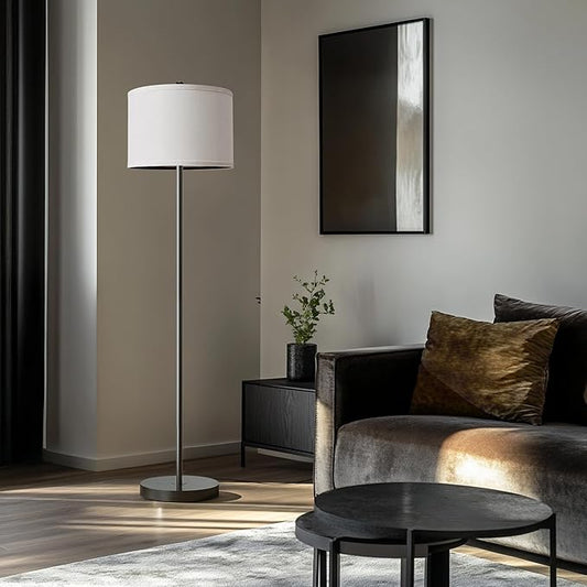 Oneach 61" Farmhouse Industrial Floor Lamp for Living Room Standing Floor Lamp Rustic Floor Lamps for Living Room Bedroom Tall Lamps with Rotary Switch for Bedroom with White Linen Lamp Shade