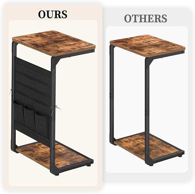C-Shaped End Tables, TV Trays Set of 2, Small Side Table for Couch with Storage Bag, Sofa Table for Living Room, Bedroom, Bedside ET-P-BRW2
