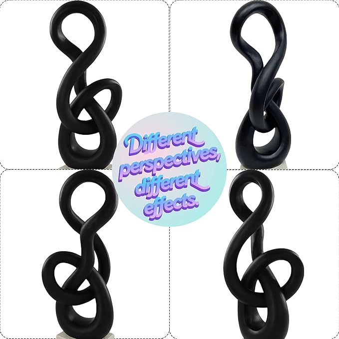 16" Modern Abstract Ribbon Decorative Sculpture, Knot Sculptures,Home Decor,Coffee Table Statues,Dining Living Room Desk Decor（Black）