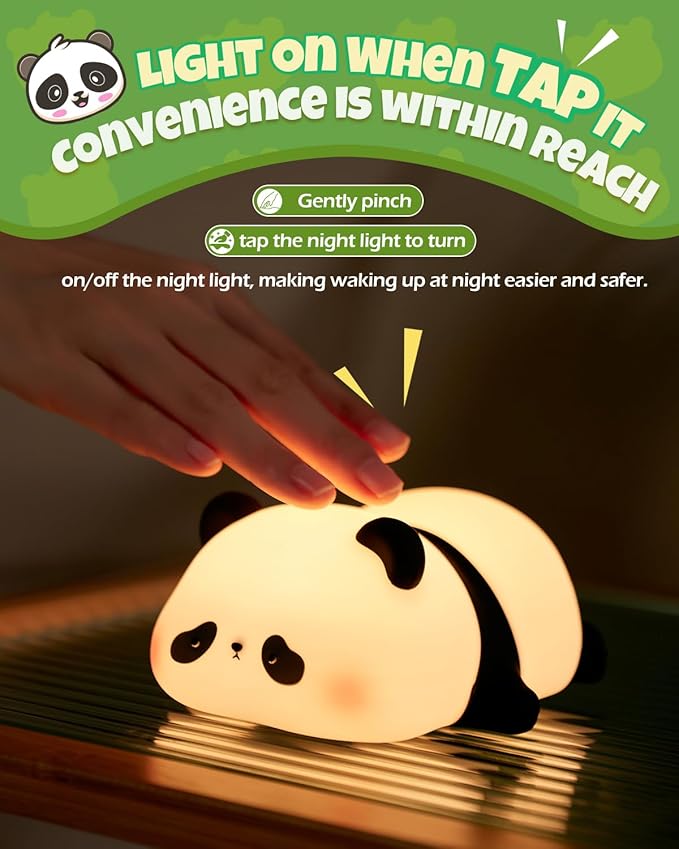 Cute Panda Night Light, Animal Lamp, Food Grade Silicone, Rechargeable, 3 Level Dimmable, Squishy Nursery Nightlight for Desk Decor, Funny Gifts Stuff for Boys Girls Baby, White Elephant Gifts