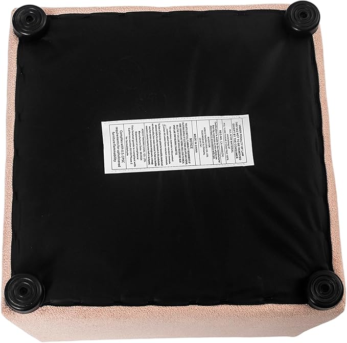 Adeco 17" Pink Storage Ottoman Cube with Tray Lid, Small Footstool with Storage, Square End Table for Living Room & Bedroom (Pink with Tray)