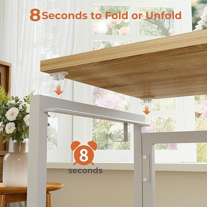 Folding Desk with Monitor Stand, 31.5 Inch Foldable Computer Desk with Hook, Sturdy Small Space Saving Writing Table for Home Office Dorm, Oak