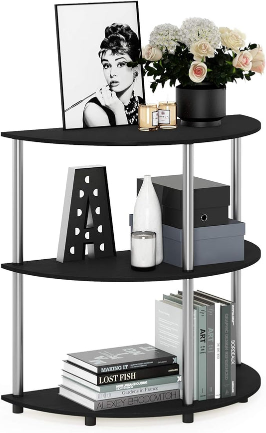 Furinno Frans Turn-N Half Round Console Table with Stainless Steel Tubes, Black Oak 15.6D x 31.1W x 30.8H in