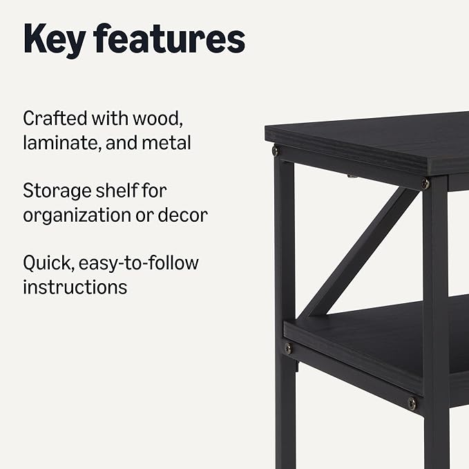 Amazon Basics Rectangular Console Table with Storage Shelf, Steel Frame, 11.8" D x 39.4" W x 31.5" H(in), Black