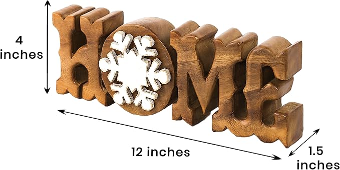 Decozen Handcrafted Solid Wood Home Letters Sculpture from Daughter, Son, Husband - Ideal for Home, Mantel, Fireplace, and Foyer Decor - Tabletop Accent