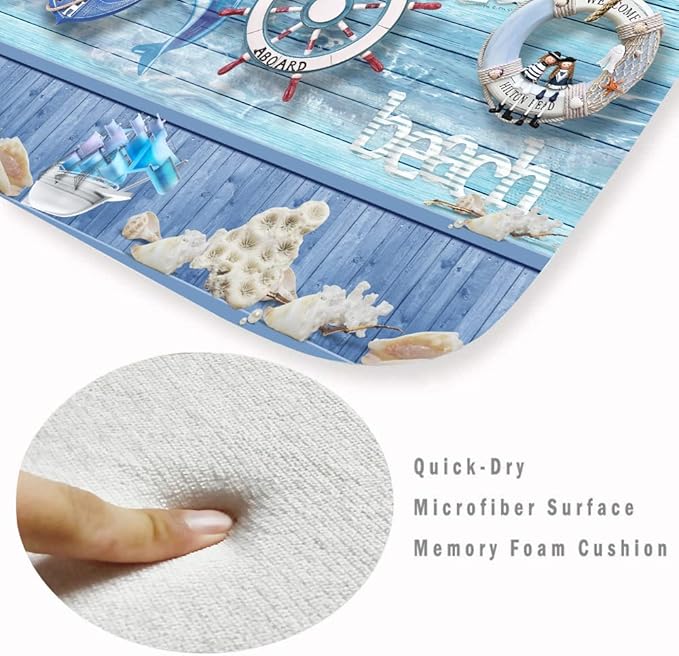 Bath Rugs Sponge Foam Absorbent Soft for Bathroom and Kitchen (71 x 24 inches), Flannel Mat Non Slip Bright 3D Print for Bedside and Living Room(Nautical Anchor Helmsman)