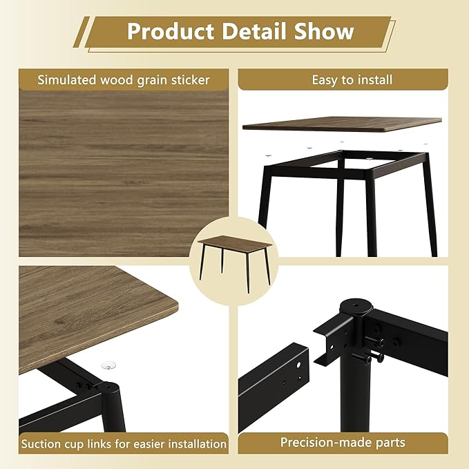 Modern Wooden Dining Table, 47.2'' Rectangle Table, Kitchen & Dining Room Table, Wooden Dining Table with Black Metal Legs for Living Dining Room(Dark Wood, 47.2 in)