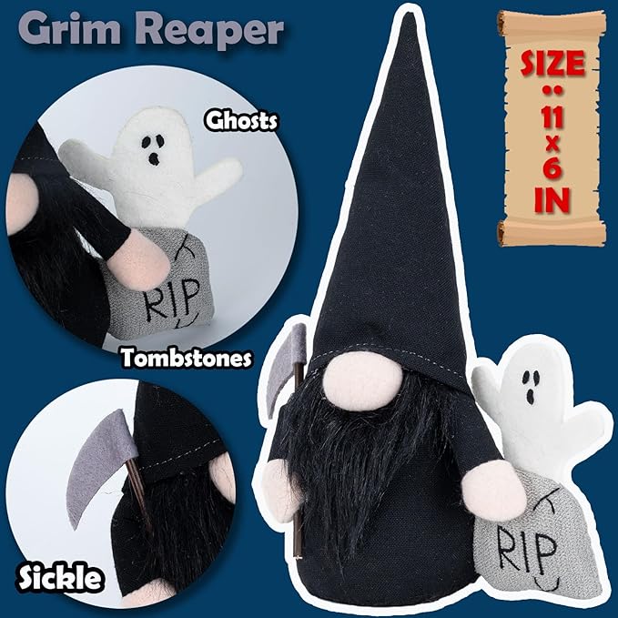 DraMosary Halloween Gnomes Plush Elf Decoration, 4PCS Handmade Reaper Witch Vampire Pumpkin Ghost Dolls for Halloween Table Ornament, Tiered Tray Decor, Party Favor, Trick or Treat