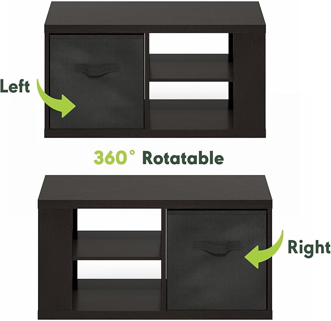 Furinno Viola Coffee Table, 3-Tier Modern Coffee Table with 1.2" Thick Tabletop, Side Table with Open Shelf and Storage Bin, for Living Room, Bedroom, Home Office, Dark Oak