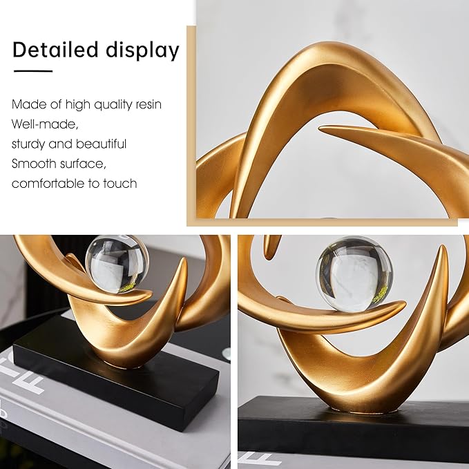 FJS Abstract Art Statues for Home Decor, White 4 Pointed Star Sculpture, 10.8" H Modern Coffee Table Bookshelf Decor Accents, Decorations for Living Room Dining Room Office Hotel (Gold)