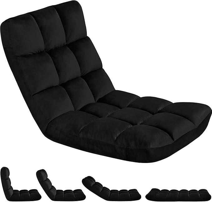 Yaheetech Floor Chair, Meditation Chair with Back Support Gaming Floor Lounger with 14 Adjustable Position for Adult, Black