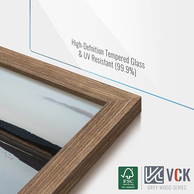 VCK 12x16 Picture Frame 2 Pack - Walnut, High-End Wood Poster Frames with Tempered Glass, Display 8.5x11 Photo with Mat or 12x16 without Mat, Art Gallery-Quality, Wall Hanging, Walnut