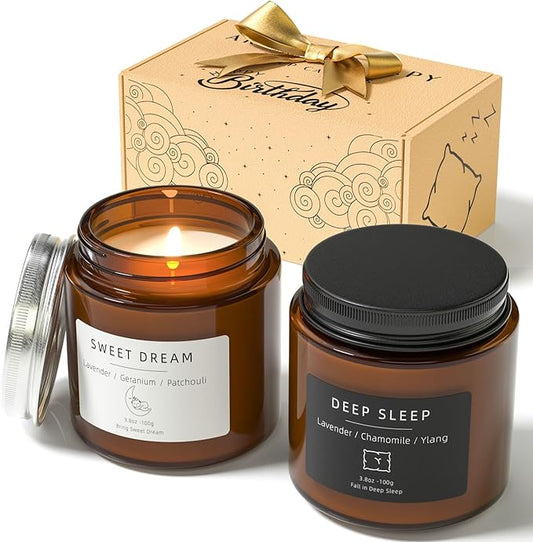 Birthday Gifts for Women, BOYUJK Sleep Candle Gifts for Women, Lavender Scented Candles Gift Set for Anxiety, Scented Candles Promotes Sleep and Relieves Stress, Relaxation Gift for Men