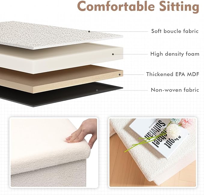 B FSOBEIIALEO Small Storage Ottoman Cube Sherpa Ottomans Foot Rest, Foldable Boucle Ottoman, Faux Teddy Fur, Cream White 12.6"x12.6"x12.6"