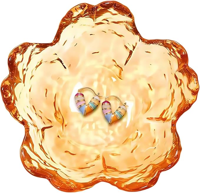 Amber Crystal Flower Jewelry Ring Dish, Clear Trinket Bowl, Cute Nightstand Decor Ring Holder for Women, Home Decor Gifts for Women, Wedding, Birthday, Mother's Day