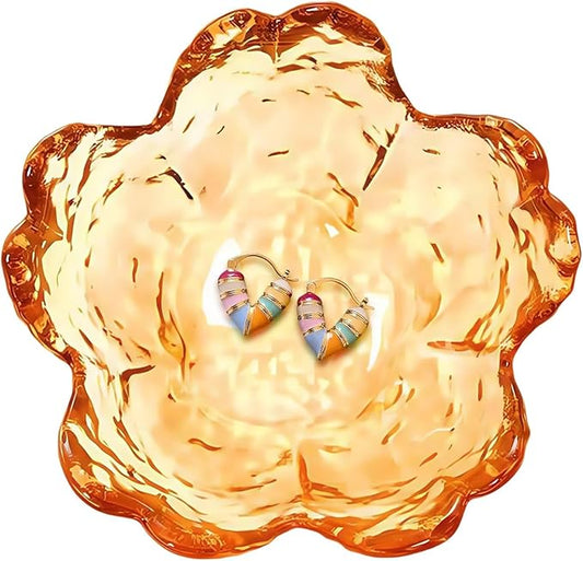 Amber Crystal Flower Jewelry Ring Dish, Clear Trinket Bowl, Cute Nightstand Decor Ring Holder for Women, Home Decor Gifts for Women, Wedding, Birthday, Mother's Day