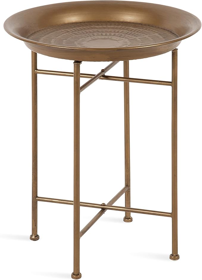 Kate and Laurel Mahdavi Round Hammered Metal Tray End Table, Dark Gold