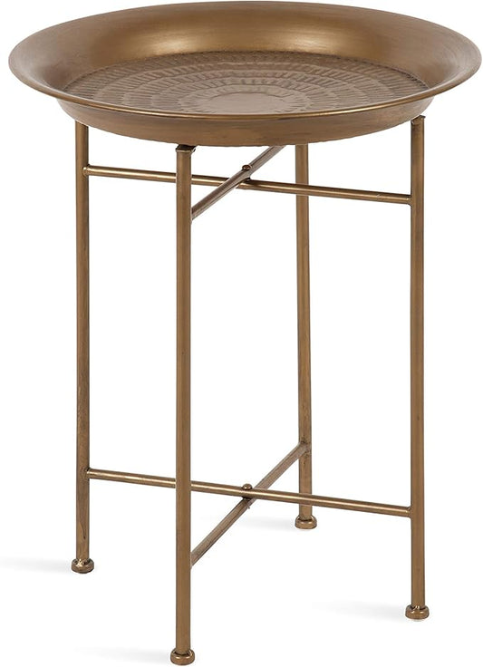 Kate and Laurel Mahdavi Round Hammered Metal Tray End Table, Dark Gold