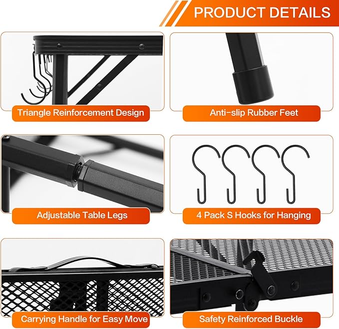 Outdoor Grill Camping Folding Table 3 Ft, Aluminium Picnic Table - Portable, Lightweight, Compact & Height Adjustable Collapsible Patio BBQ Garden Table