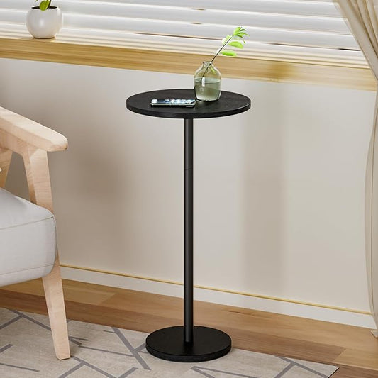 Small Round Side Table, Drink Tables for Narrow Spaces, Pedestal End Table Stand for Living Room, Modern Black Small Nightstand for Bedside, Round Table for Bedroom Sofa-Side
