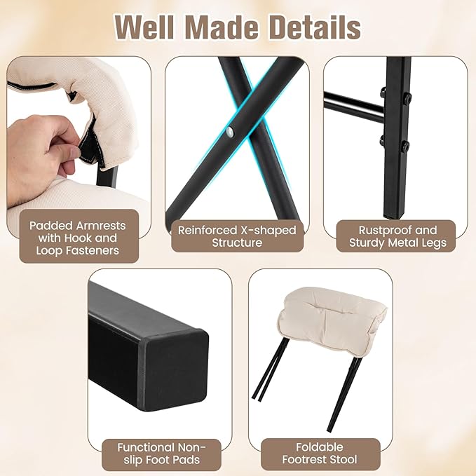 Giantex Modern Accent Chair with Ottoman, Upholstered Arm Chair with Adjustable Backrest & Solid Metal Frame, Linen Fabric Single Sofa Chair and Footrest Set for Bedroom, Living Room (Beige)