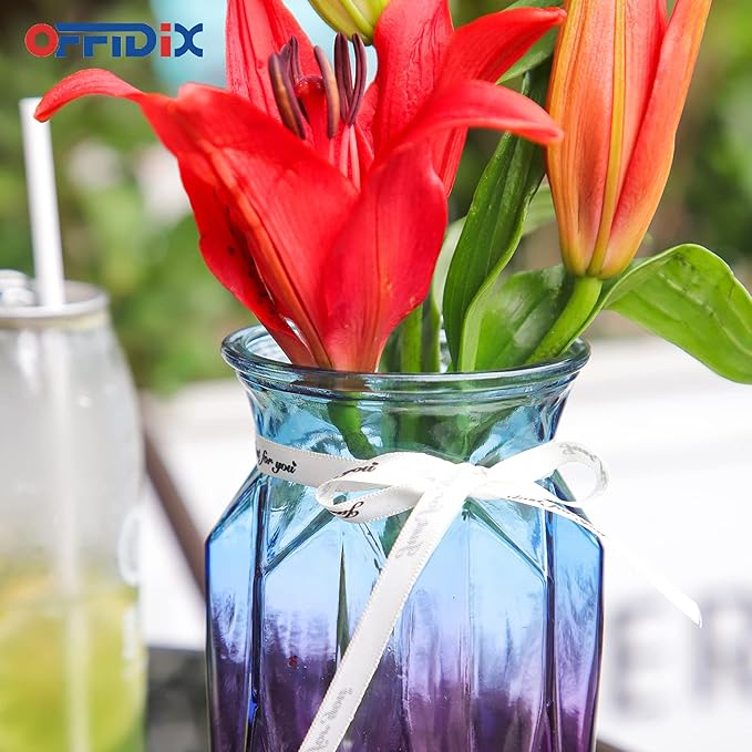 OFFIDIX Flower Vase, Gradient Multicolor with Geometric Faceted Design Art Decorative Glass Vase for Wedding, Dinning, Bookshelf, Home Decoration or Gift