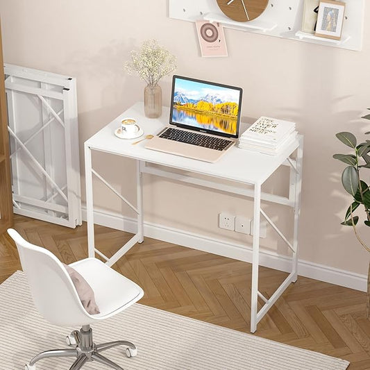 Elephance Folding Desk Writing Computer Desk for Home Office, No-Assembly Study Office Desk Foldable Table for Small Spaces