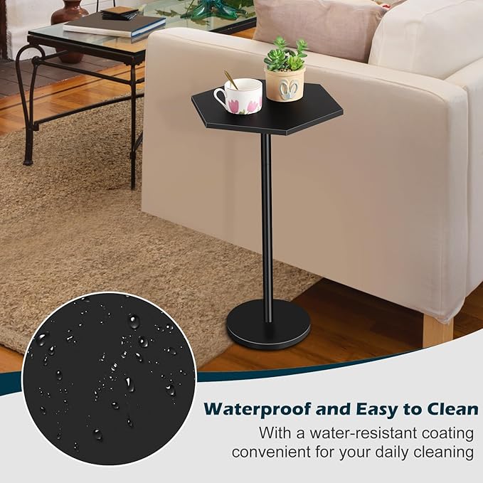 Vrisa Drink Table Small Hexagon Side Table for Small Spaces Round Pedestal Accent End Table Modern Martini Coffee Cocktail Table for Living Room, Bedroom, Sofa Couch Chair, Patio, Black