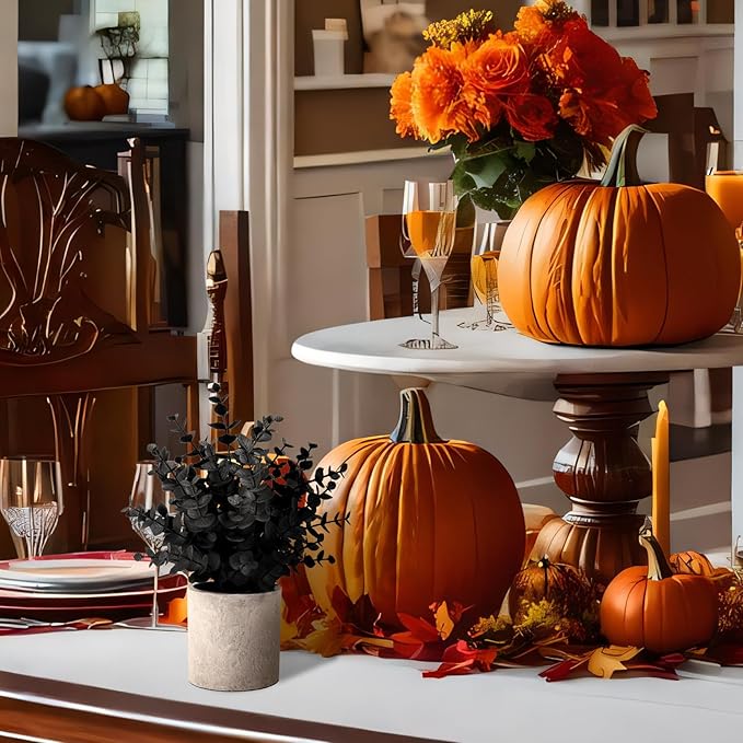 2 Pack Black Fake Eucalyptus Small Fake Plants Potted Artificial Plants for Halloween Decorations Shelf Desk Home Farmhouse Room Coffee Table Bathroom Decor(Black)