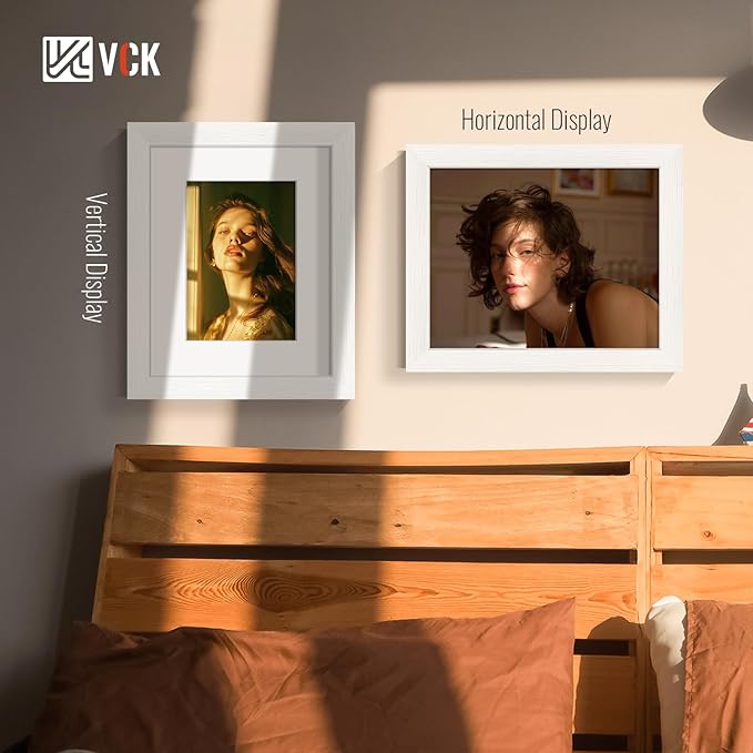 VCK Picture Frame 8×10 Inch Display Picture 5x7 with Mat or 8×10 without Mat Set of 2 Photo Frame with High Definition Real Glass Front Display Tabletop and Wall Mounting White