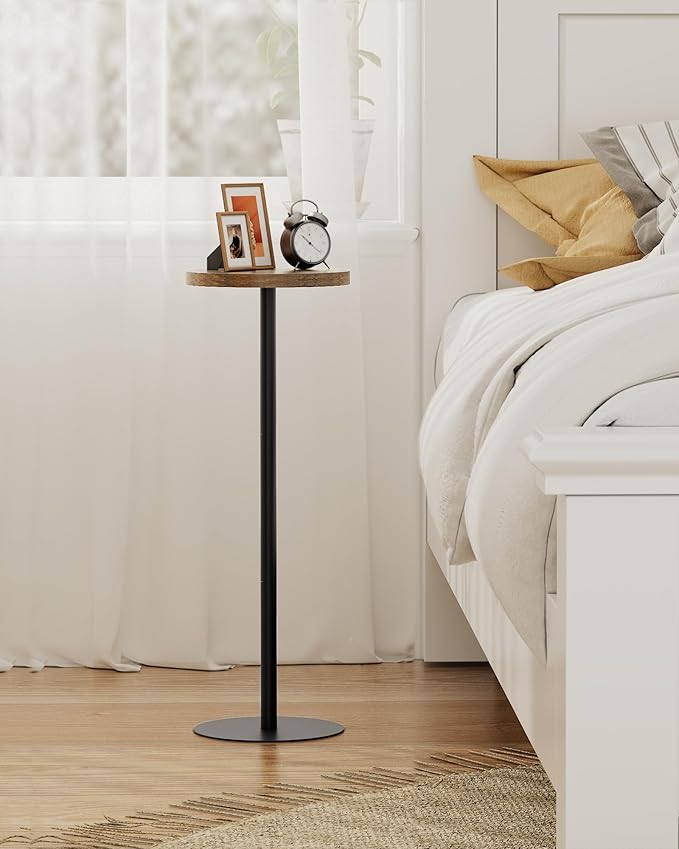 TUTOTAK Tall Round Side Table, Small End Table, Beside Table, Drink Table, Pedestal Side Table, livingroom, Brown TB01BB065
