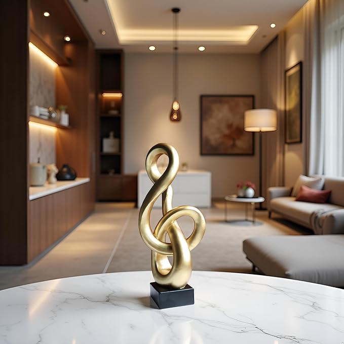 16" Modern Abstract Ribbon Decorative Sculpture, Knot Sculptures,Home Decor,Coffee Table Statues,Dining Living Room Desk Decor,Golden