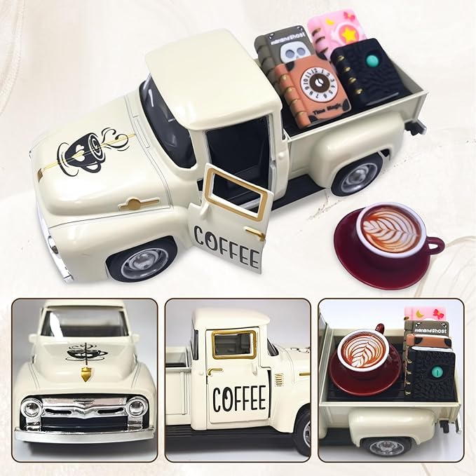 Coffee Decor for Coffee Bar Vintage Truck Decor with Books and Coffee Signs for Coffee Station Farmhouse Kitchen Decor Coffee Bar Accessories Tiered Tray Decor Coffee Table Centerpiece for Home, Cream