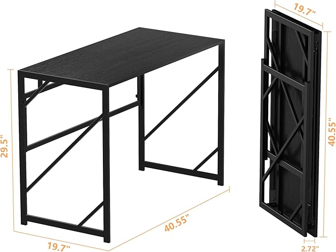 Elephance Folding Desk Writing Computer Desk for Home Office, No-Assembly Study Office Desk Foldable Table for Small Spaces