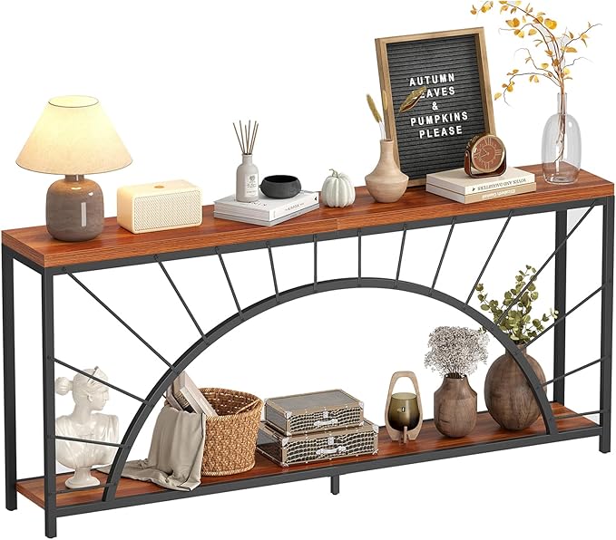 70.9 Inch Console Table, Extra Long Industrial Sofa Tables, 2-Tier Behind Couch Table, Foyer Tables for Entryway, Hallway, Living Room, Unique Design