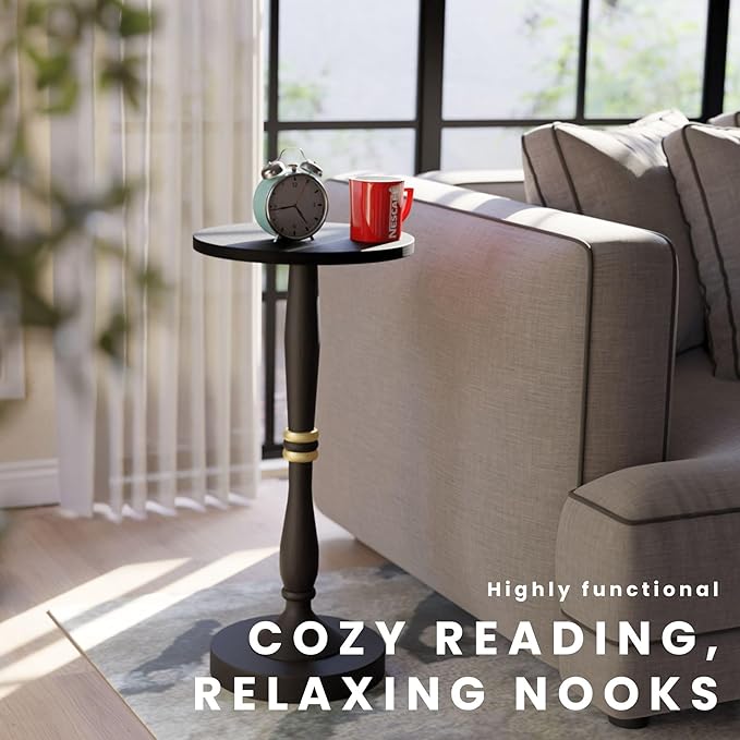 Relso Sceptrum Solid Wood Black Side Table – 24" Tall Round End Table, Narrow Accent for Living Room or Bedroom, Plant Stand or Drink Table, Compact Pedestal Table for Small Spaces | Easy Assembly