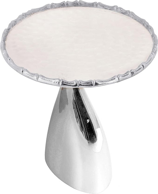 CLEENTABLE Coffee Round Side Table - Pedestal Lightweight Metal End Table - Metal Accent Table for Small Spaces Living Room,Bedroom,Balcony - Easy Assembly, Modern Minimalist Design 18" (Silver)