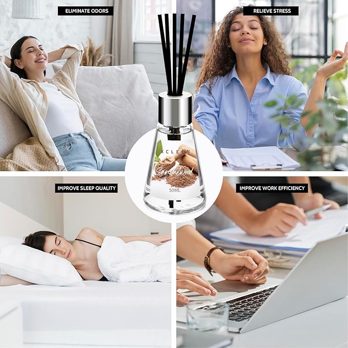 Reed Diffuser of 3 Pack, Escape/Citrus/Sandalwood, Scented Diffuser with 15 Fiber Sticks, Home Fragrance Oil Diffuser, Air Freshener for Bathroom & Bedroom, Each 1.7Fl Oz, Total 5.1Oz
