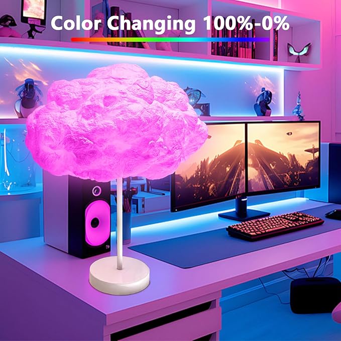 Table Lamp,RGB Color Changing lamp,with Remote,APP,Music Sync,Dimmable Small Bedside Lamp for Bedroom Ambience,Nightstand Lamp for Home Decor Party