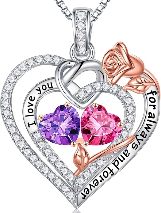 Iefil Christmas Gifts for Wife Women - 925 Sterling Silver Double Birthstone Necklace, Anniversary Birthday Gifts for Women, Jewelry Gift for Wife Girlfriend Mom Her