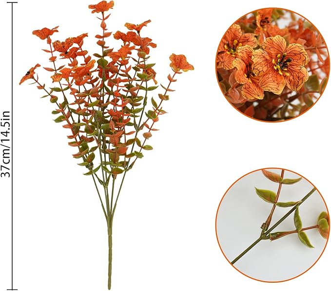 Agusbagli 10Pcs Artificial Fall Flowers Outdoor Autumn Fake Flowers UV Resistant Faux Plastic Greenery Shrub Plant for Wedding Home Garden Window Box Fireplace Thanksgiving Christmas Decor Orange