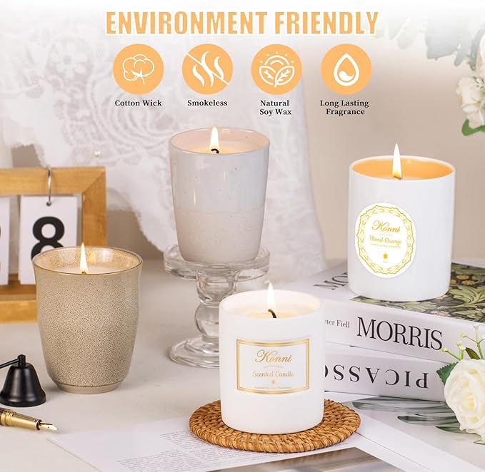 Scented Candle, 8oz Soy Candles, Red Rose Scented White Candles for Women & Men, Long-Lasting Aromatherapy Jar Candle Wax for Home, Bathroom, Non Toxic Candle Gift (Ceramic Cup 18)